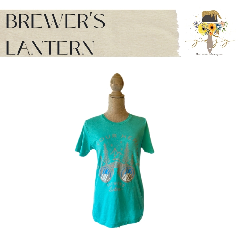 BREWER'S LANTERN, SMALL, Aqua, with Printed Design Short-sleeve, T-shirt